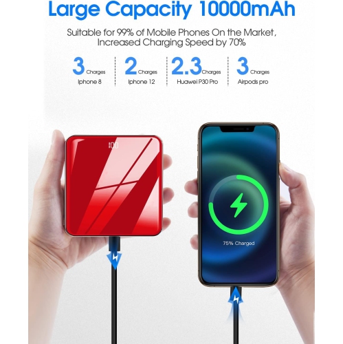 Chargeur portatif avec câbles intégrés, chargeur portable mince 10000&nbsp;mAh LED, petit bloc-piles externe avec 4 entrées