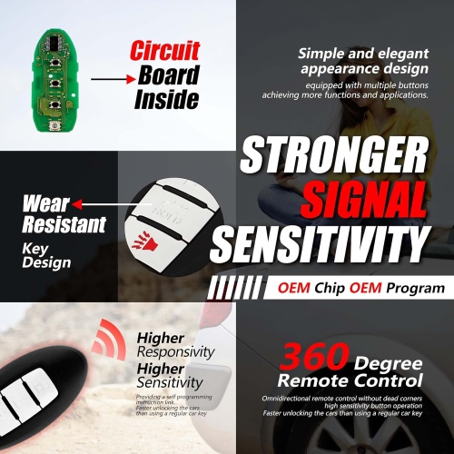 Key Fob Remote Replacement for 2014 2015 2016 Infiniti JX35 QX60 Nissan Altima Maxima 4 Buttons 433MHz