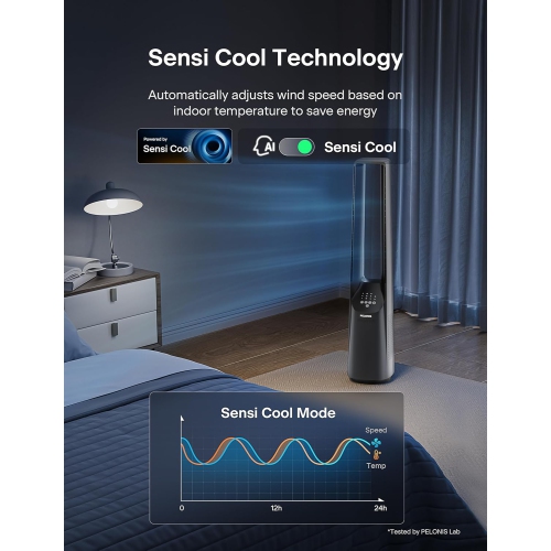 PELONIS 40" Bladeless Tower Fan - Ultra Quiet DC Motor, 6 Speeds, 4 Modes, Remote Control, 7H Timer, 90° Oscillation, Safe for Kids & Pets, Ideal for