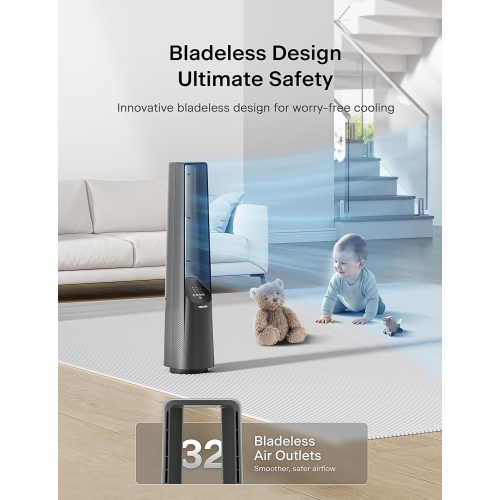 PELONIS 40" Bladeless Tower Fan - Ultra Quiet DC Motor, 6 Speeds, 4 Modes, Remote Control, 7H Timer, 90° Oscillation, Safe for Kids & Pets, Ideal for