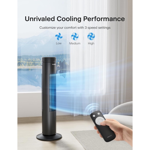 Pelonis 30-Inch Oscillating Tower Fan for Bedroom – Quiet 3-Speed Fan with Remote Control, 7-Hour Timer, 37dB Ultra-Quiet Operation – ETL Certified,