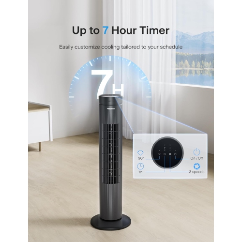 Pelonis 30-Inch Oscillating Tower Fan for Bedroom – Quiet 3-Speed Fan with Remote Control, 7-Hour Timer, 37dB Ultra-Quiet Operation – ETL Certified,