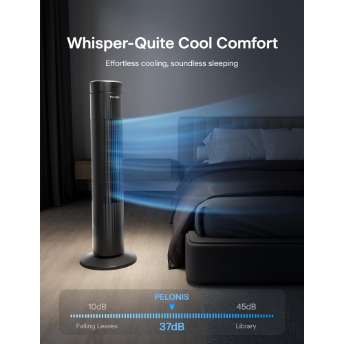 Pelonis 30-Inch Oscillating Tower Fan for Bedroom – Quiet 3-Speed Fan with Remote Control, 7-Hour Timer, 37dB Ultra-Quiet Operation – ETL Certified,