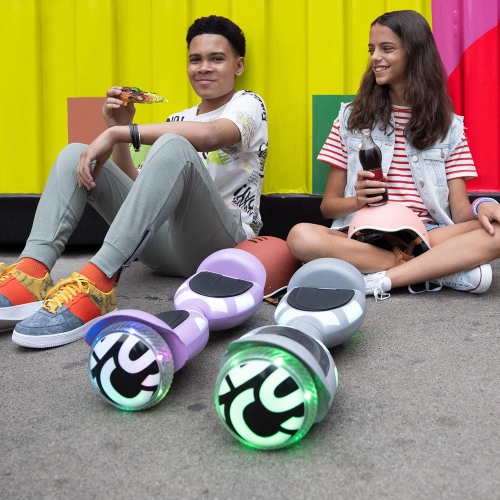 All Terrain Hoverboard with LED Lights, LED Light-up Wheels, Self-Balancing Hoverboard with Active Balance Technology, Ages 12+ Purple