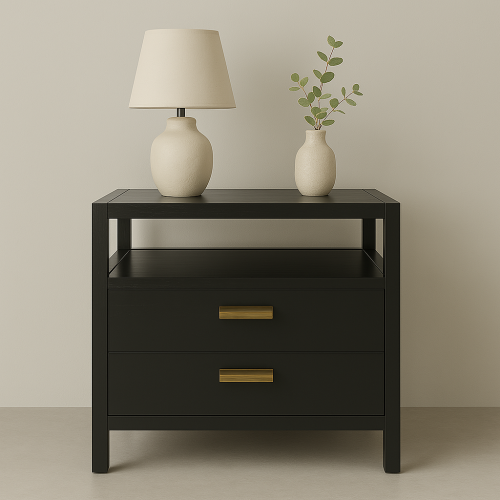 VAST Bedside Cabinet with 2 drawers and an open shelf - Black