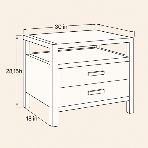 VAST Bedside Cabinet with 2 drawers and an open shelf - Black