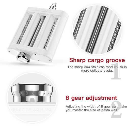 Ensemble 3-en-1 d'Antree pour batteur sur socle de KitchenAid – Comprend un rouleau à pâtes, un coupe-spaghetti et un coupe-fettuccine avec brosse de