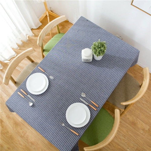 PANDACO Navy Striped Cotton Table Cloth