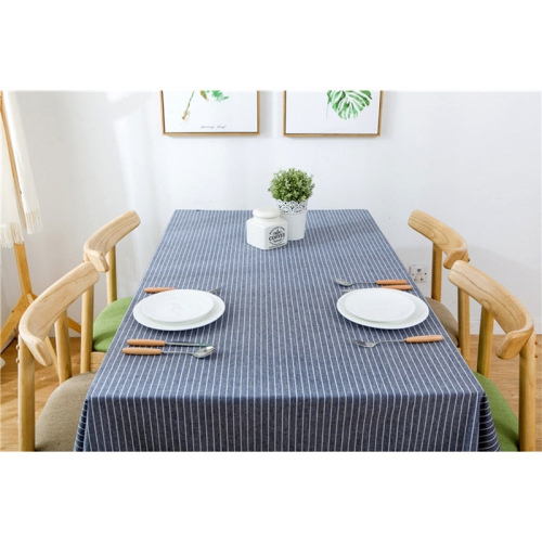PANDACO Navy Striped Cotton Table Cloth