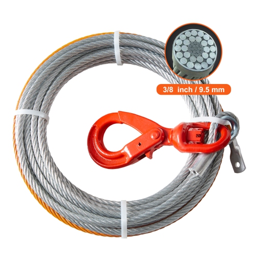 VEVOR 3/8 Inch x 100 Feet Galvanized Steel Winch Cable, 15,200 lbs Breaking Strength, Wire Winch Rope with Swivel Hook, Towing Cable Heavy Duty,
