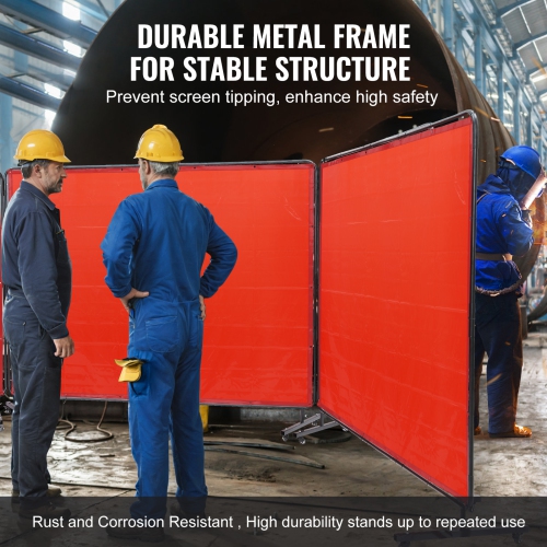 VEVOR 6' x 8' Welding Screen with Frame, 3 Panel Welding Curtain Screens, Flame-Resistant Vinyl Welding Protection Screen on 12 Swivel Wheels,