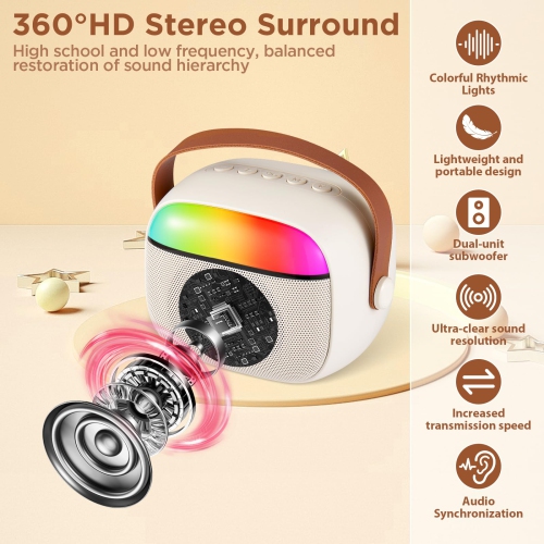 Karaoke Machine with 2 Wireless Microphones, MP3 Player with LED Light, Music Speaker Toys for Boys and Girls