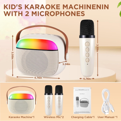 Karaoke Machine with 2 Wireless Microphones, MP3 Player with LED Light, Music Speaker Toys for Boys and Girls
