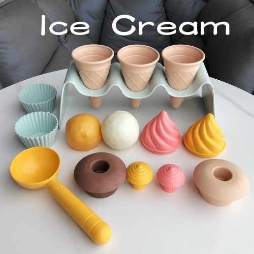 Ice Cream and Cupcake Set, Outdoor Beach Toy with Cone, Spoon, Cupcake, for Boys and Girls Aged 3+