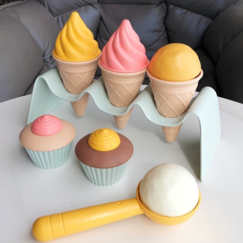 Ice Cream and Cupcake Set, Outdoor Beach Toy with Cone, Spoon, Cupcake, for Boys and Girls Aged 3+