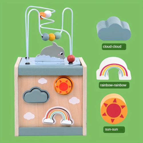 Wooden Activity Cube Ocean Puzzle Bead Box Building Block Toy, Early Education Educational Toys, Boys and Girls Gift