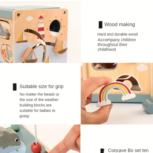 Wooden Activity Cube Ocean Puzzle Bead Box Building Block Toy, Early Education Educational Toys, Boys and Girls Gift