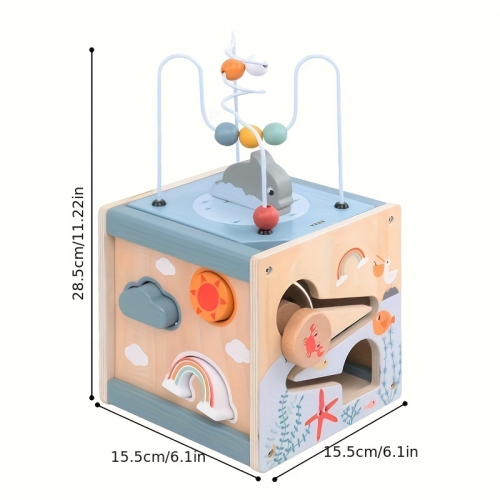 Wooden Activity Cube Ocean Puzzle Bead Box Building Block Toy, Early Education Educational Toys, Boys and Girls Gift