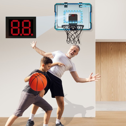 Portable Folding Basketball Hoop, Wall-Mounted Mini Indoor Basketball Hoop with Scoreboard, LED Light