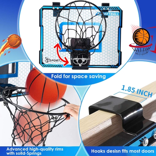 Portable Folding Basketball Hoop, Wall-Mounted Mini Indoor Basketball Hoop with Scoreboard, LED Light