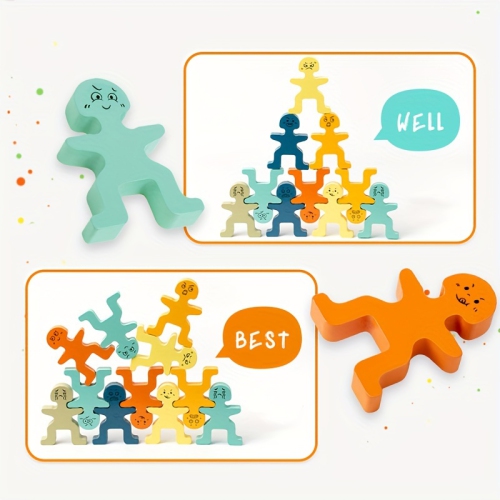 Stacking Block Toys, Wood Block Balancing Game, Montessori Sensory Toys, Educational Toys for Boys and Girls Ages 1-3