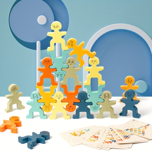 Stacking Block Toys, Wood Block Balancing Game, Montessori Sensory Toys, Educational Toys for Boys and Girls Ages 1-3