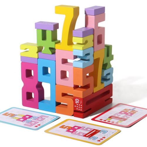 Wooden Number Building Blocks, Montessori Number Stacking Blocks Toys, Educational Toys for Boys and Girls Ages 3-8