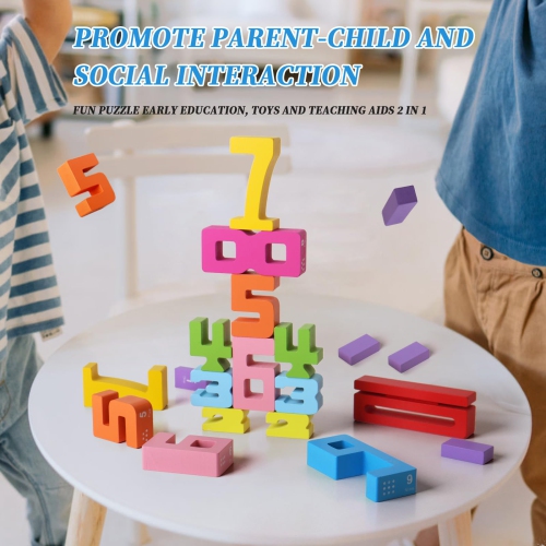 Wooden Number Building Blocks, Montessori Number Stacking Blocks Toys, Educational Toys for Boys and Girls Ages 3-8