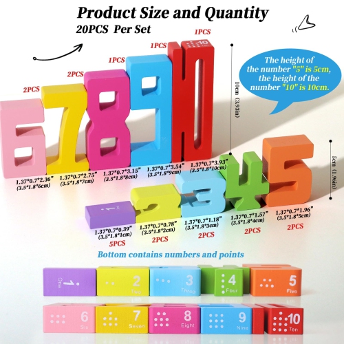 Wooden Number Building Blocks, Montessori Number Stacking Blocks Toys, Educational Toys for Boys and Girls Ages 3-8