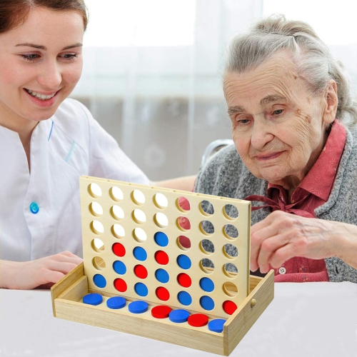 4-Connect Wooden Board Game, Foldable Classic Family Educational Toy, Interactive Tabletop Game