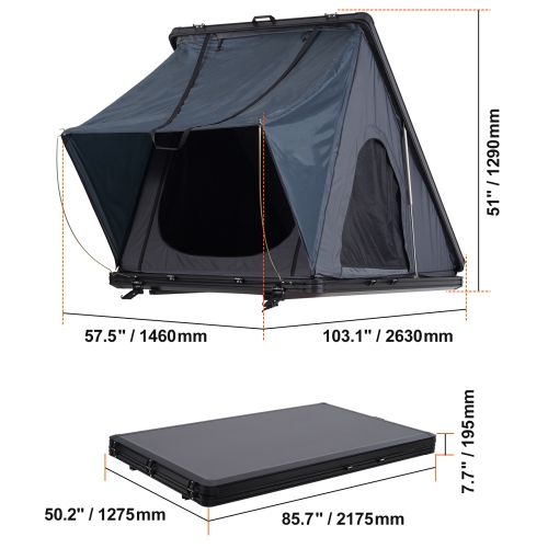 VEVOR 2-3 Person Rooftop Tent Hard Shell, Naturnest Rooftop Tent Hardshell, Hard Shell Roof Top Tent with Telescopic Ladder Thick Mattress,