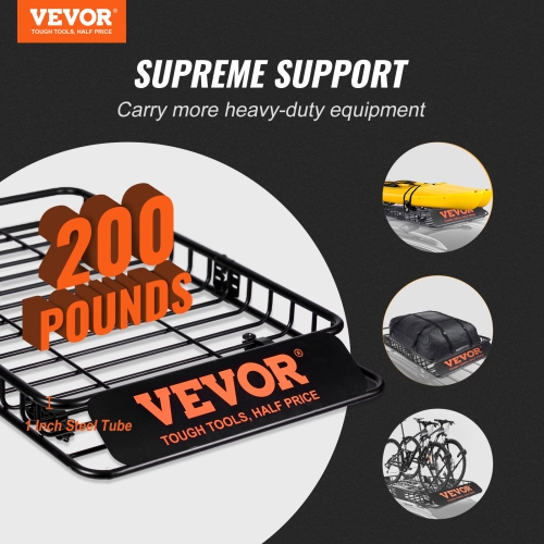 VEVOR 64" x 39" x 6" Roof Rack Cargo Basket, Rooftop Cargo Carrier with Extension, Heavy-duty 200 LBS Capacity Universal Roof Rack Basket, Luggage