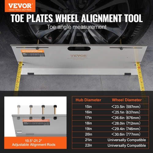 VEVOR 2-Pack Wheel Alignment Tool, Alignment Tool Toe Plates, Stainless Steel Toe Angle Measurement Tool Plate, 4 Alignment Rods and Magnetic Slots,