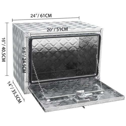 VEVOR 24"×14"×16" Underbody Truck Box, Pickup Storage Box, Heavy Duty Aluminum Diamond Plate Tool Box with Lock and Keys, Waterproof Trailer Storage