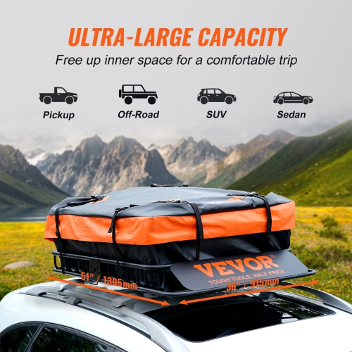 VEVOR 51" x 36" x 5" Roof Rack Cargo Basket, Rooftop Cargo Carrier w/ 15 Cu Ft Waterproof Cargo Bag, 200 LBS Capacity Universal Rack Carrier for SUV,