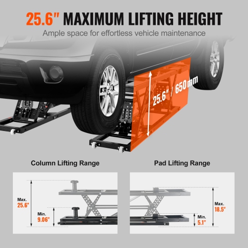 VEVOR 5,000 LBS Car Lift, Portable Car Lift, with Extended-Length Plates, 25.6" Max. Height, Heavy-duty Carbon Steel Truck Lift with Power Unit, Auto