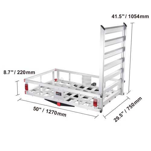 VEVOR 50 x 29.5 x 8.7 in Hitch Cargo Carrier, 500lb Capacity Trailer Hitch Mount Aluminum Cargo Basket with Folding Ramp, Luggage Carrier Rack Fits