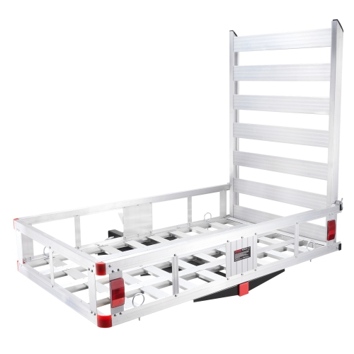 VEVOR 50 x 29.5 x 8.7 in Hitch Cargo Carrier, 500lb Capacity Trailer Hitch Mount Aluminum Cargo Basket with Folding Ramp, Luggage Carrier Rack Fits