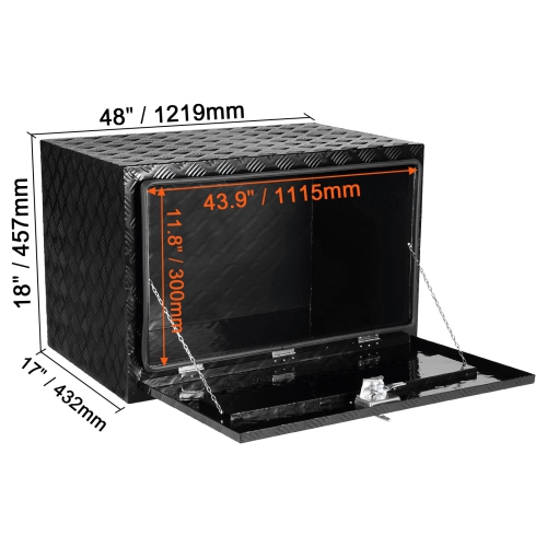 VEVOR 48" x 17" x 18" Underbody Truck Box, Pickup Storage Box, Heavy Duty Aluminum Diamond Plate Tool Box with Lock and Keys, Waterproof Trailer
