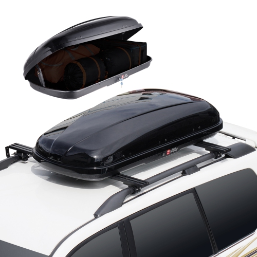 VEVOR 14 Cubic Feet Rooftop Cargo Carrier, Roof Cargo Box, ABS Hard Shell Roof Box, with Dual-Sided Opening and 2 Reinforced Straps, Aerodynamic,