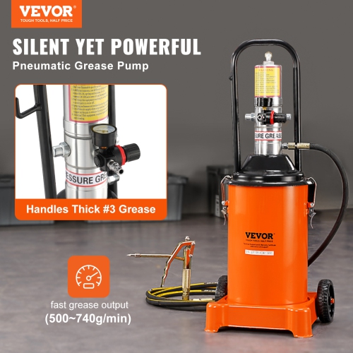 VEVOR 3 Gallon 12L,Grease Pump, Air Operated Grease Pump with 13 ft High Pressure Hose and Grease Gun, Pneumatic Grease Bucket Pump ,Lubrication