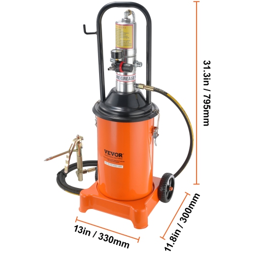 VEVOR 3 Gallon 12L,Grease Pump, Air Operated Grease Pump with 13 ft High Pressure Hose and Grease Gun, Pneumatic Grease Bucket Pump ,Lubrication