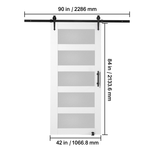 VEVOR 42" x 84" Barn Door and Hardware Kit, Wood and Glass Sliding Barn Door, Smoothly and Quietly, Barn Door Kit with 8-in-1 Floor Guide and Door