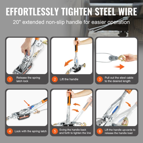 VEVOR 5 Ton Pulling Capacity, Come Along Winch, 11.5 ft Steel Cable, 3 Hooks, Heavy Duty Ratchet Power Puller Tool with Dual Gears, Automotive Hoist