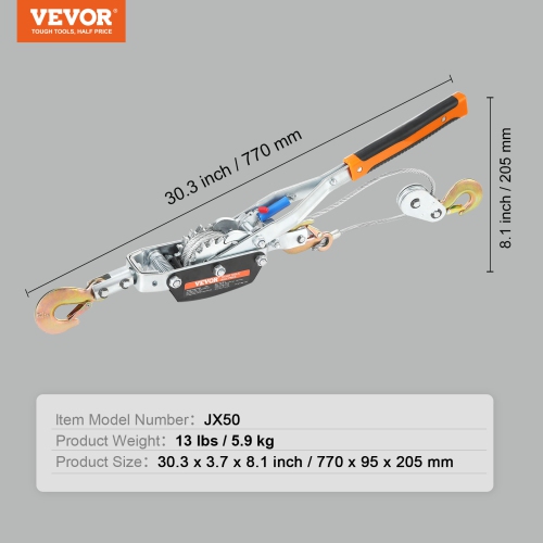VEVOR 5 Ton Pulling Capacity, Come Along Winch, 11.5 ft Steel Cable, 3 Hooks, Heavy Duty Ratchet Power Puller Tool with Dual Gears, Automotive Hoist
