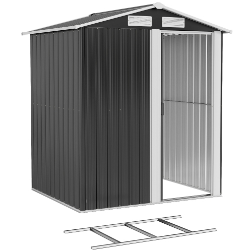 OUTSUNNY  5Ft X 4Ft Garden Metal Storage Shed, Tool Storage Shed \w Top Vents, Sliding Door, Sloped Roof And Foundation Kit for Garden, Patio, Lawn