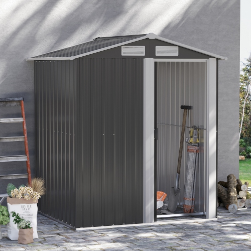 Outsunny 5ft x 4ft Garden Metal Storage Shed, Tool Storage Shed with Top Vents, Sliding Door, Sloped Roof and Foundation Kit for Garden, Patio, Lawn,