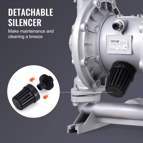 VEVOR 44GPM Air Operated Double Diaphragm Pump, Max 115PSI Air Waste Oil Pneumatic Transfer Pump with 2 Extra Diaphragms, 1-1/2 inch Inlet & Outlet