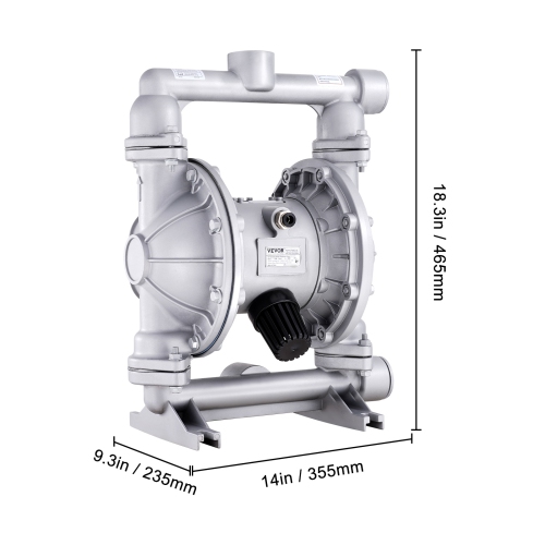 VEVOR 44GPM Air Operated Double Diaphragm Pump, Max 115PSI Air Waste Oil Pneumatic Transfer Pump with 2 Extra Diaphragms, 1-1/2 inch Inlet & Outlet