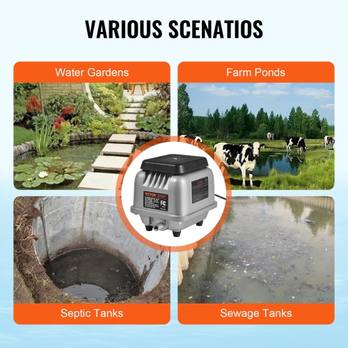 VEVOR 90L/Min Linear Air Pump,Air Septic Aerator Pump, Aeration System for 1/4 Acre 10 FT Deep Ponds, Water Gardens, Waste Treatment, Septic Tanks,